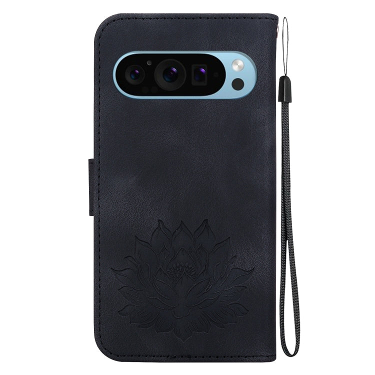 For Google Pixel 9 Pro Lotus Embossed Leather Phone Case(Black) by buy2fix