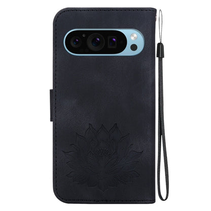 For Google Pixel 9 Pro Lotus Embossed Leather Phone Case(Black) by buy2fix