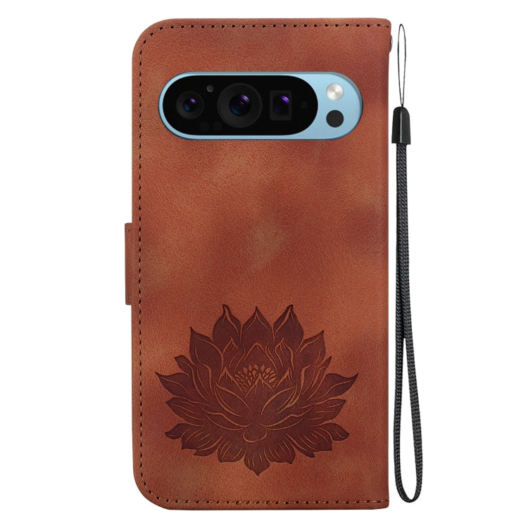 For Google Pixel 9 Lotus Embossed Leather Phone Case(Brown) by buy2fix