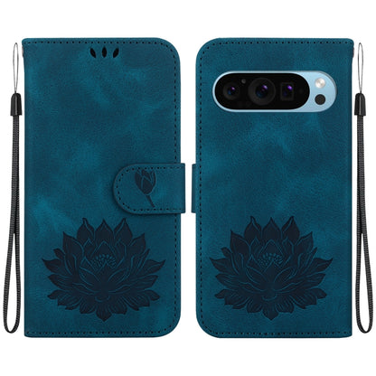 For Google Pixel 9 Lotus Embossed Leather Phone Case(Dark Blue) by buy2fix