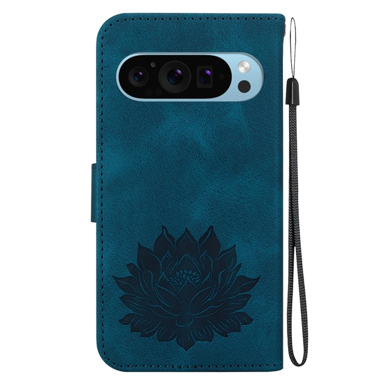 For Google Pixel 9 Lotus Embossed Leather Phone Case(Dark Blue) by buy2fix