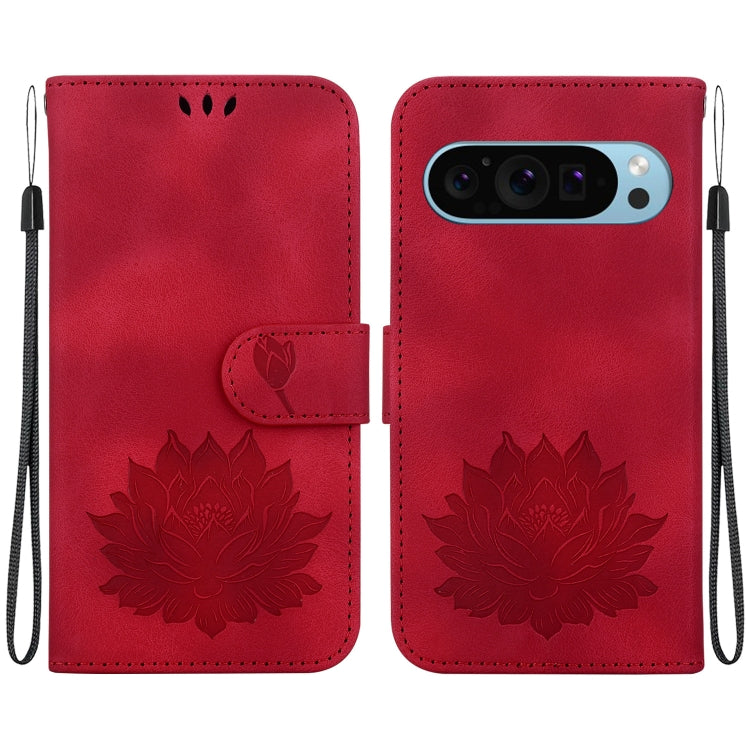 For Google Pixel 9 Lotus Embossed Leather Phone Case(Red) by buy2fix