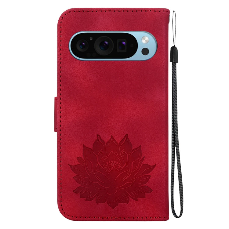 For Google Pixel 9 Lotus Embossed Leather Phone Case(Red) by buy2fix