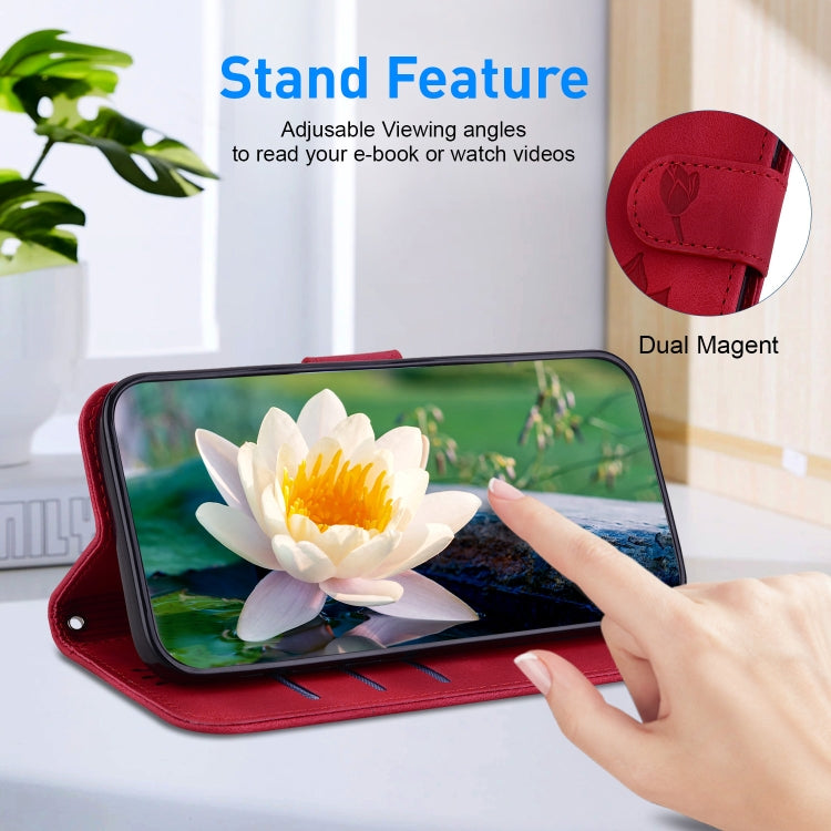 For Google Pixel 9 Lotus Embossed Leather Phone Case(Red) by buy2fix