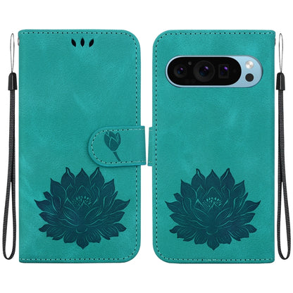 For Google Pixel 9 Lotus Embossed Leather Phone Case(Green) by buy2fix