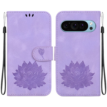 For Google Pixel 9 Lotus Embossed Leather Phone Case(Purple) by buy2fix