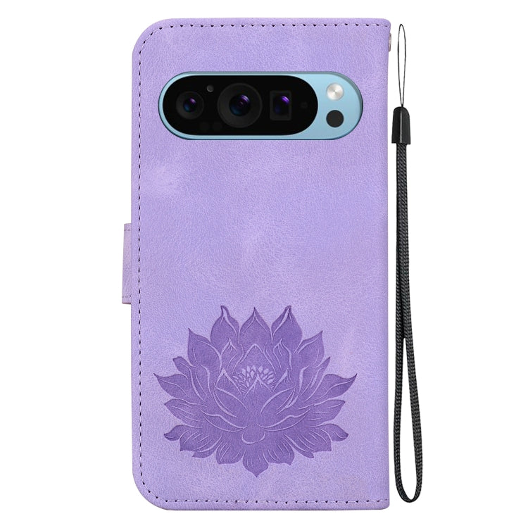 For Google Pixel 9 Lotus Embossed Leather Phone Case(Purple) by buy2fix