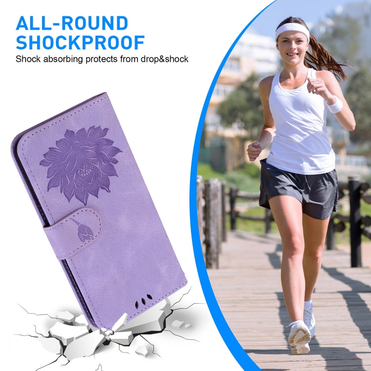 For Google Pixel 9 Lotus Embossed Leather Phone Case(Purple) by buy2fix