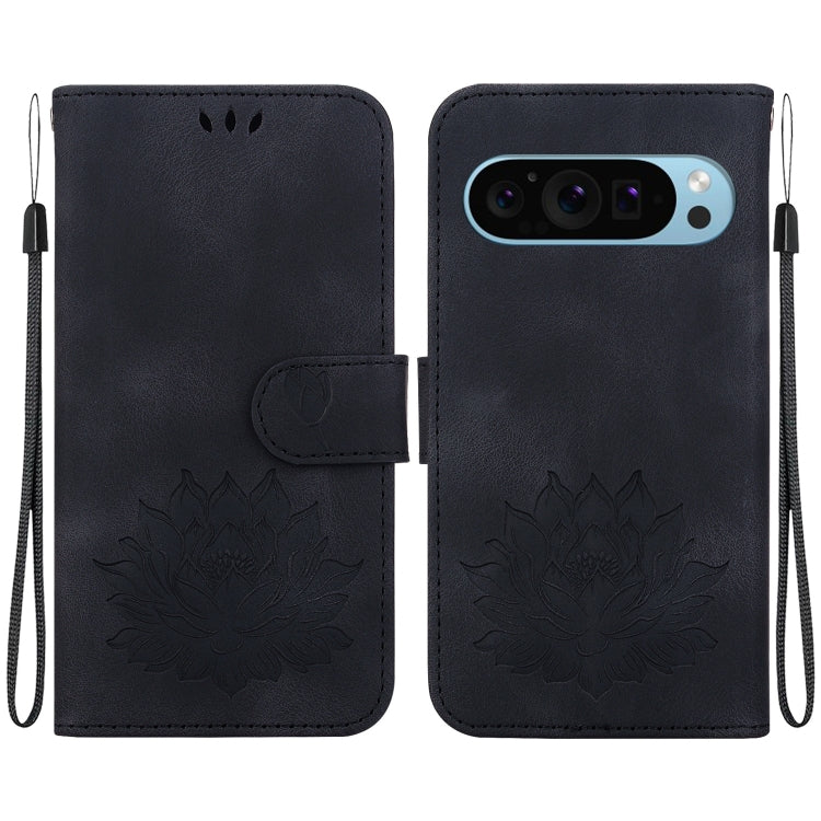 For Google Pixel 9 Lotus Embossed Leather Phone Case(Black) by buy2fix