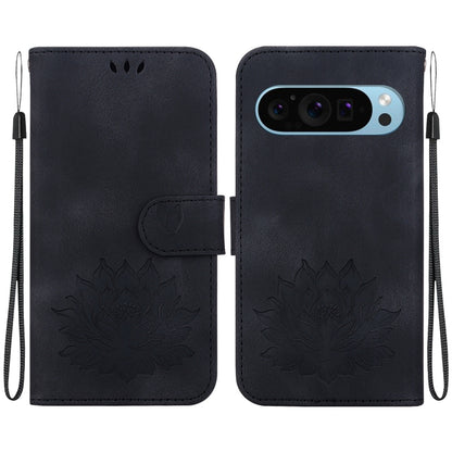 For Google Pixel 9 Lotus Embossed Leather Phone Case(Black) by buy2fix
