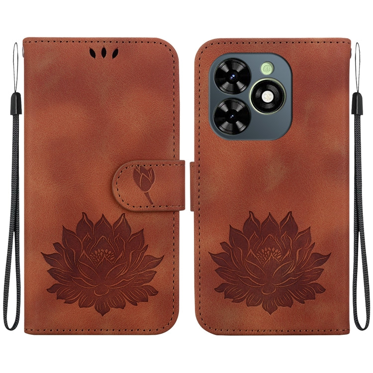For Tecno Spark G0 2024 / Spark 20 Lotus Embossed Leather Phone Case(Brown) by buy2fix