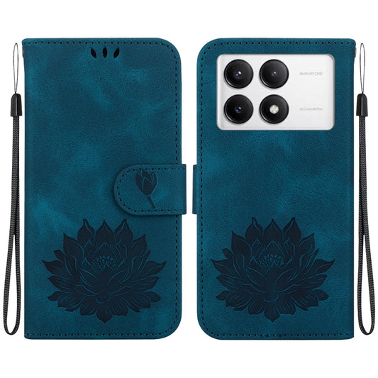 For Redmi K70 / K70 Pro Lotus Embossed Leather Phone Case(Dark Blue) - Xiaomi Cases by buy2fix | Online Shopping UK | buy2fix