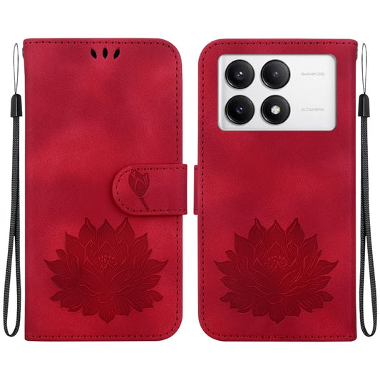 For Redmi K70 / K70 Pro Lotus Embossed Leather Phone Case(Red) - Xiaomi Cases by buy2fix | Online Shopping UK | buy2fix