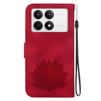 For Redmi K70 / K70 Pro Lotus Embossed Leather Phone Case(Red) - Xiaomi Cases by buy2fix | Online Shopping UK | buy2fix