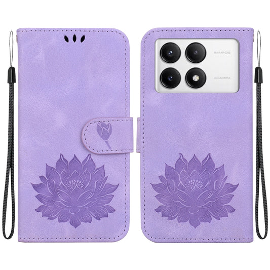 For Redmi K70 / K70 Pro Lotus Embossed Leather Phone Case(Purple) - Xiaomi Cases by buy2fix | Online Shopping UK | buy2fix