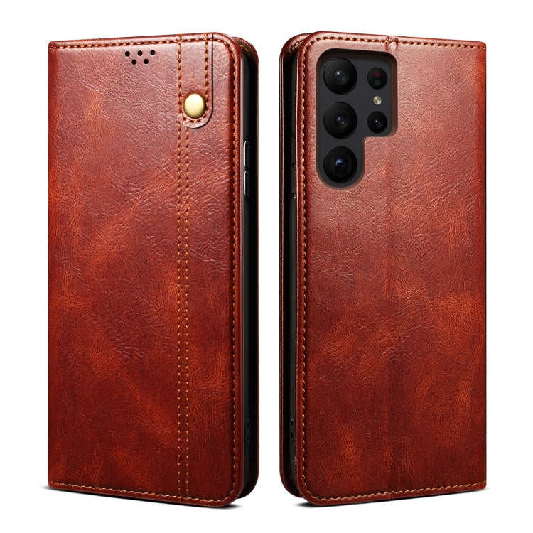 For Samsung Galaxy S25 Ultra 5G Oil Wax Crazy Horse Texture Leather Phone Case(Brown) by buy2fix