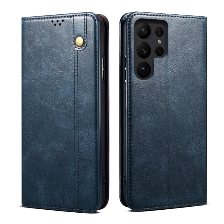 For Samsung Galaxy S25 Ultra 5G Oil Wax Crazy Horse Texture Leather Phone Case(Blue) by buy2fix