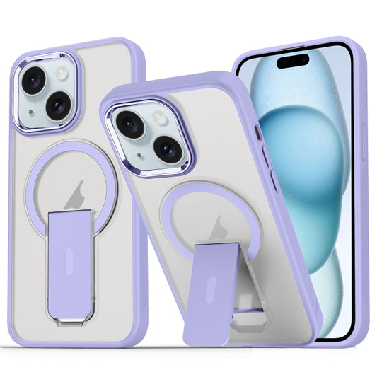 For iPhone 15 Acrylic Hybrid TPU MagSafe Holder Phone Case(Lavender Purple) - iPhone 15 Cases by buy2fix | Online Shopping UK | buy2fix