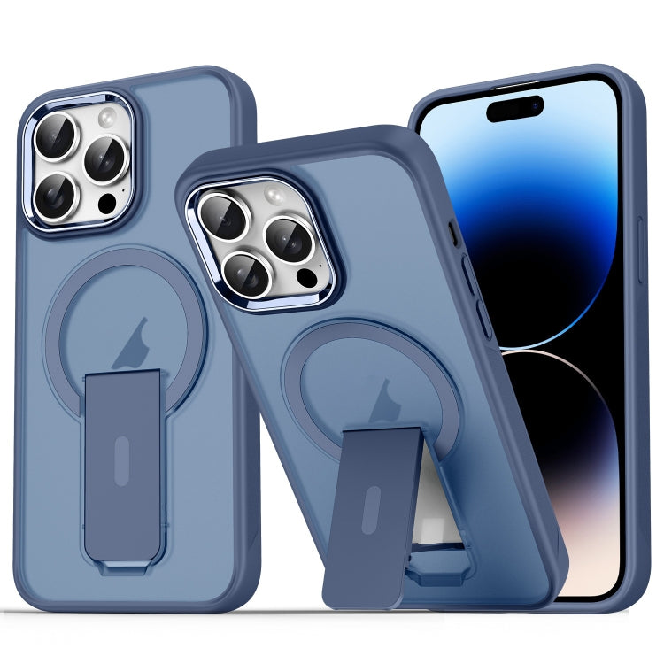 For iPhone 14 Pro Acrylic Hybrid TPU MagSafe Holder Phone Case(Dark Blue) - iPhone 14 Pro Cases by buy2fix | Online Shopping UK | buy2fix