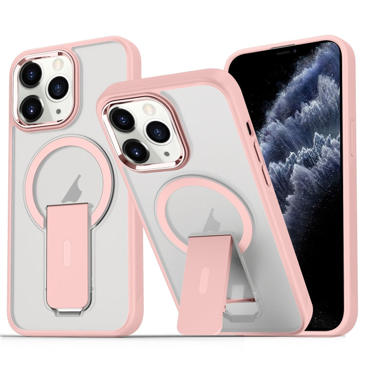 For iPhone 11 Pro Max Acrylic Hybrid TPU MagSafe Holder Phone Case(Pink) by buy2fix