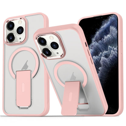 For iPhone 11 Pro Max Acrylic Hybrid TPU MagSafe Holder Phone Case(Pink) by buy2fix