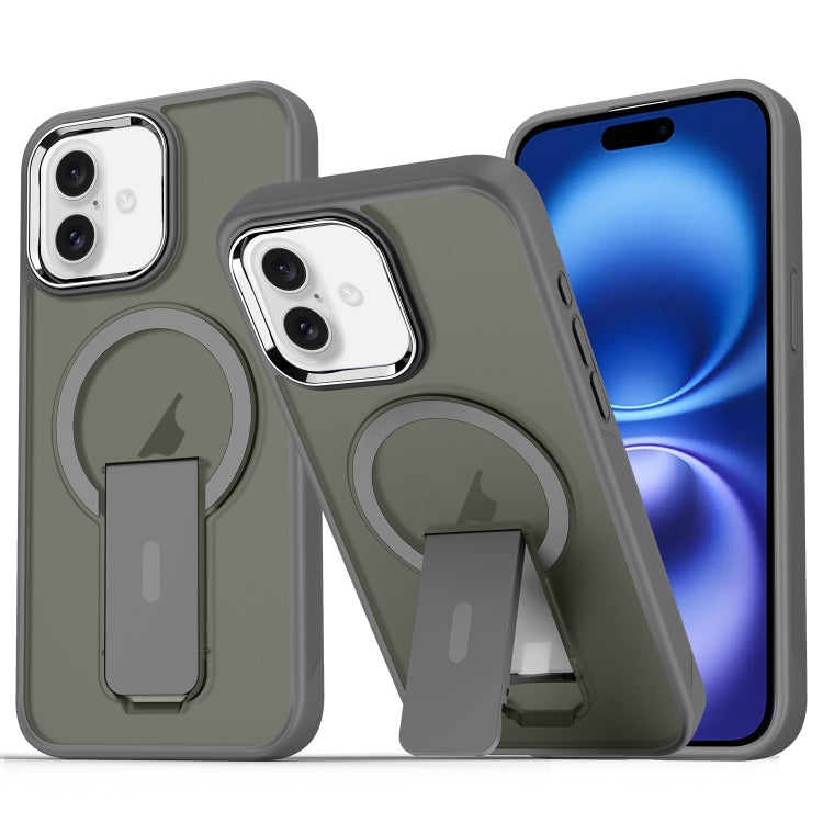 For iPhone 16 Acrylic Hybrid TPU MagSafe Holder Phone Case(Titanium Grey) by buy2fix