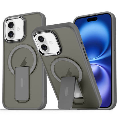 For iPhone 16 Acrylic Hybrid TPU MagSafe Holder Phone Case(Titanium Grey) by buy2fix