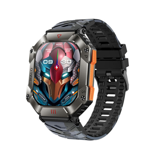 KR80 2.0 inch BT5.1 IP67 Sport Smart Watch, Support Bluetooth Call / Sleep / Blood Oxygen / Heart Rate / Blood Pressure Health Monitor(Black+Camouflage) by buy2fix