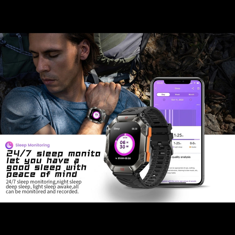 KR80 2.0 inch BT5.1 IP67 Sport Smart Watch, Support Bluetooth Call / Sleep / Blood Oxygen / Heart Rate / Blood Pressure Health Monitor(Black+Orange) by buy2fix