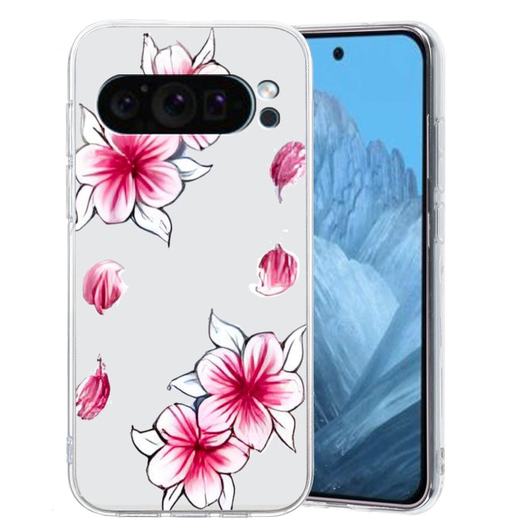 For Google Pixel 9 Colored Drawing Pattern Transparent TPU Phone Case(Sakura) by buy2fix