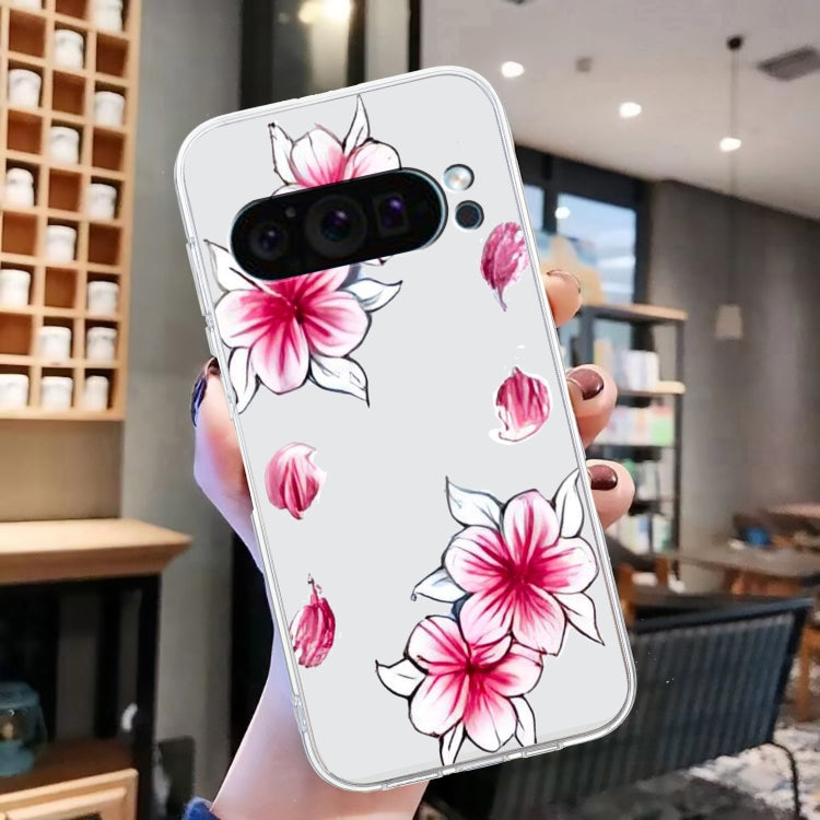 For Google Pixel 9 Colored Drawing Pattern Transparent TPU Phone Case(Sakura) by buy2fix
