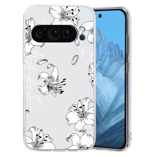 For Google Pixel 9 Colored Drawing Pattern Transparent TPU Phone Case(White Flower) by buy2fix