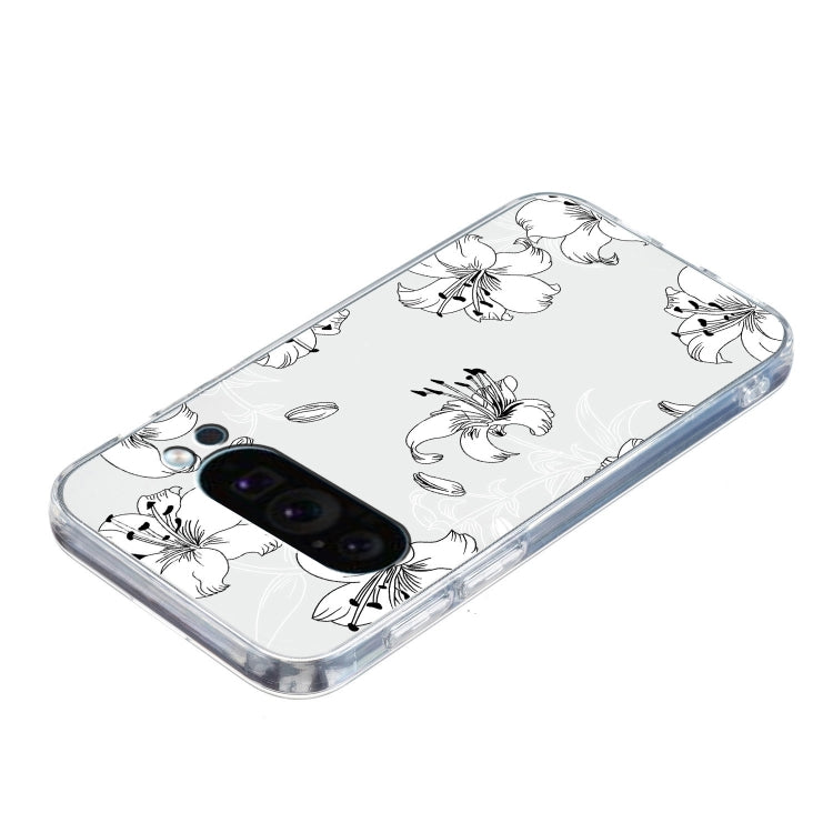 For Google Pixel 9 Colored Drawing Pattern Transparent TPU Phone Case(White Flower) by buy2fix