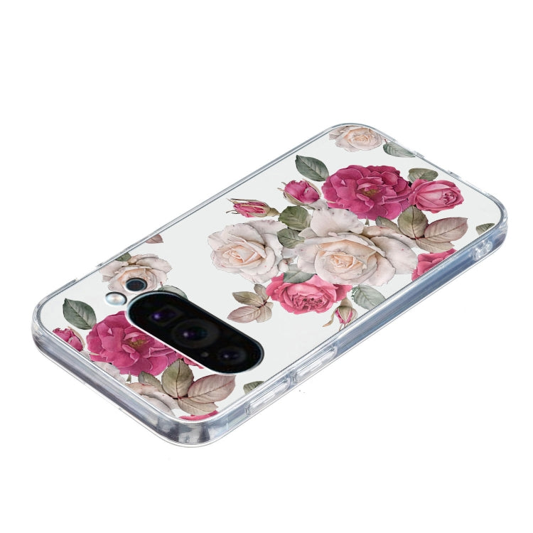 For Google Pixel 9 Colored Drawing Pattern Transparent TPU Phone Case(Peony) by buy2fix