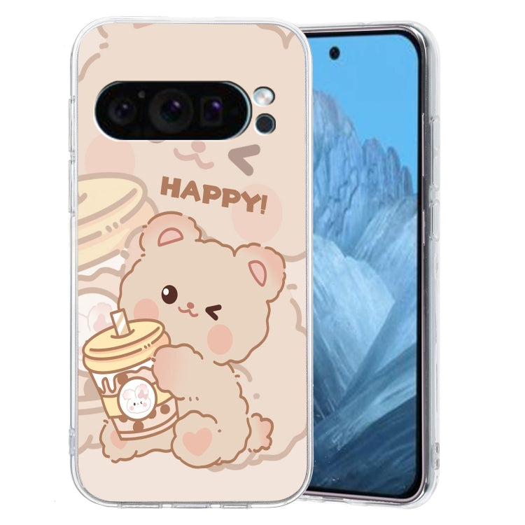 For Google Pixel 9 Colored Drawing Pattern Transparent TPU Phone Case(Bear) by buy2fix