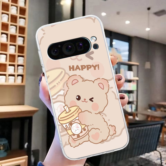 For Google Pixel 9 Colored Drawing Pattern Transparent TPU Phone Case(Bear) by buy2fix