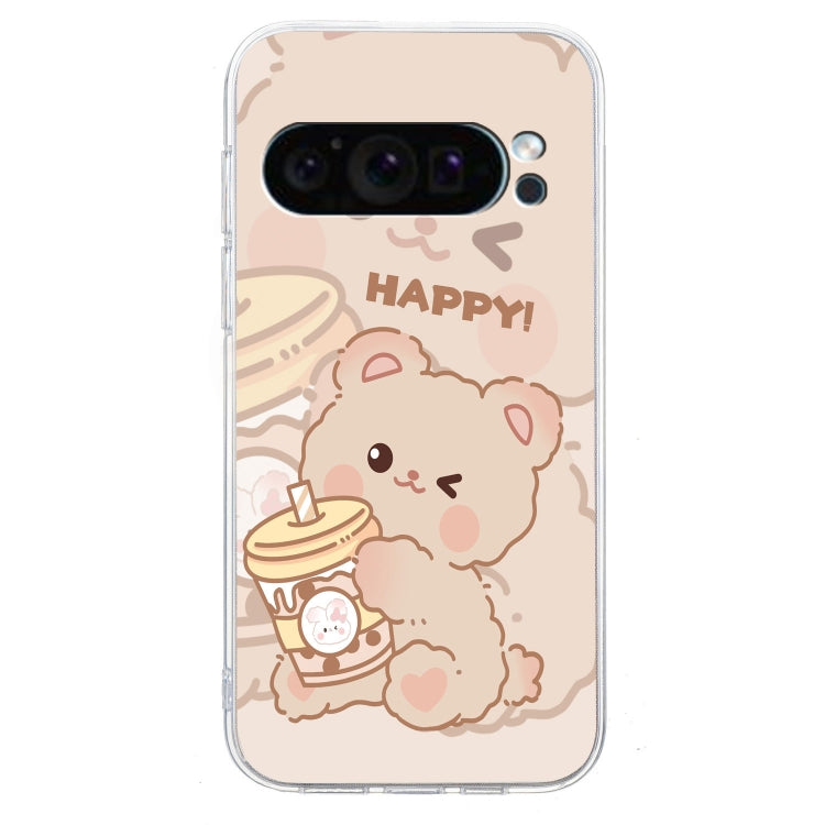 For Google Pixel 9 Colored Drawing Pattern Transparent TPU Phone Case(Bear) by buy2fix