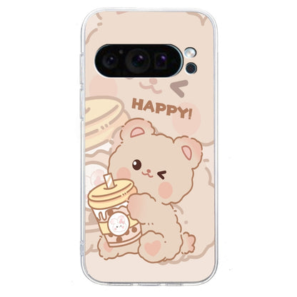 For Google Pixel 9 Colored Drawing Pattern Transparent TPU Phone Case(Bear) by buy2fix