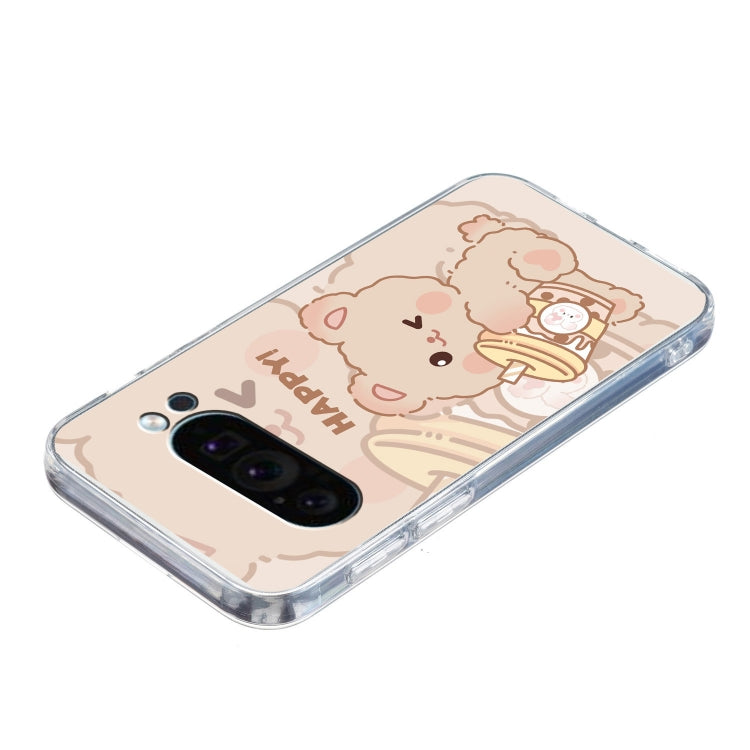 For Google Pixel 9 Colored Drawing Pattern Transparent TPU Phone Case(Bear) by buy2fix