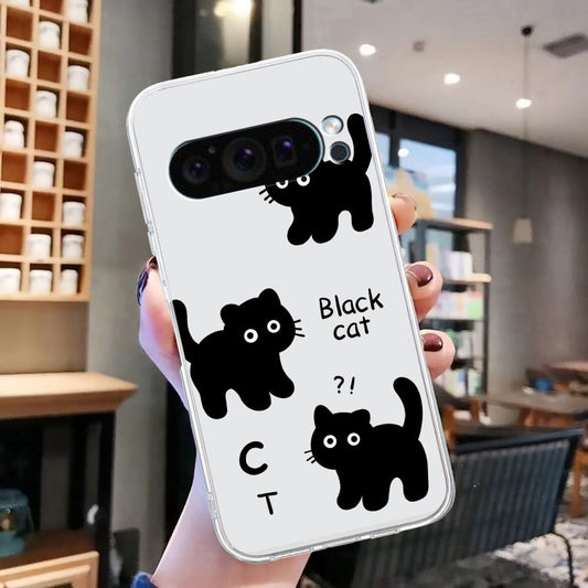 For Google Pixel 9 Colored Drawing Pattern Transparent TPU Phone Case(Black Cat) by buy2fix