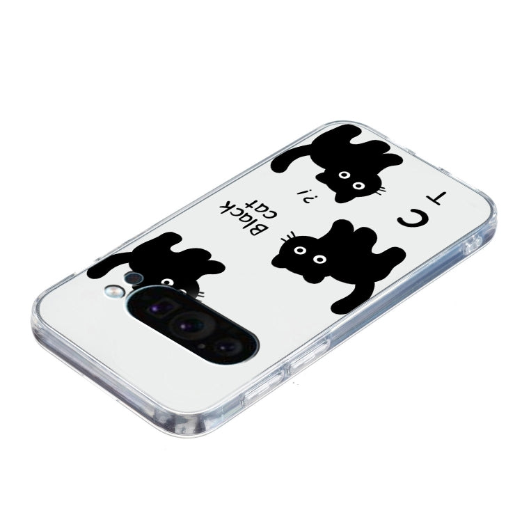 For Google Pixel 9 Colored Drawing Pattern Transparent TPU Phone Case(Black Cat) by buy2fix