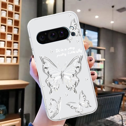 For Google Pixel 9 Colored Drawing Pattern Transparent TPU Phone Case(Butterflies) by buy2fix