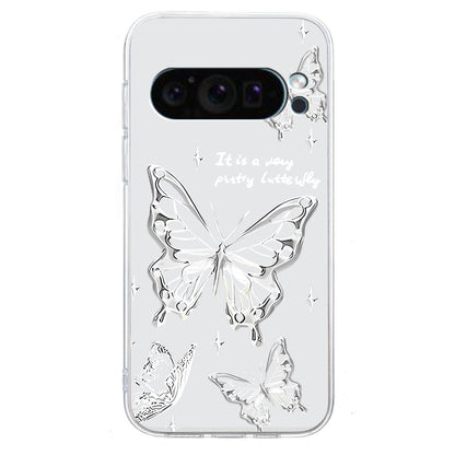 For Google Pixel 9 Colored Drawing Pattern Transparent TPU Phone Case(Butterflies) by buy2fix