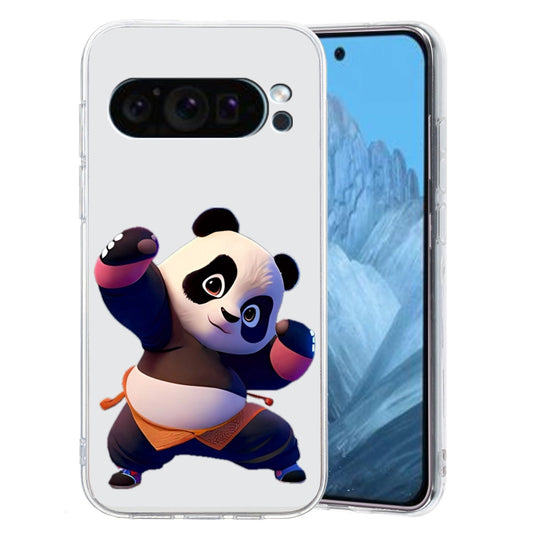 For Google Pixel 9 Pro Colored Drawing Pattern Transparent TPU Phone Case(Panda) by buy2fix