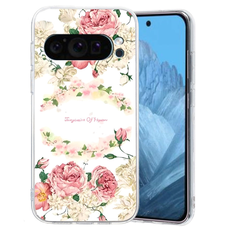 For Google Pixel 9 Pro Colored Drawing Pattern Transparent TPU Phone Case(Rose) by buy2fix