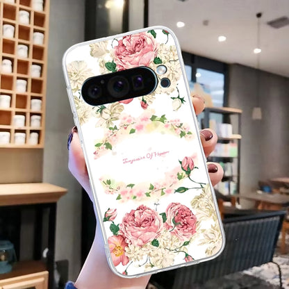 For Google Pixel 9 Pro Colored Drawing Pattern Transparent TPU Phone Case(Rose) by buy2fix