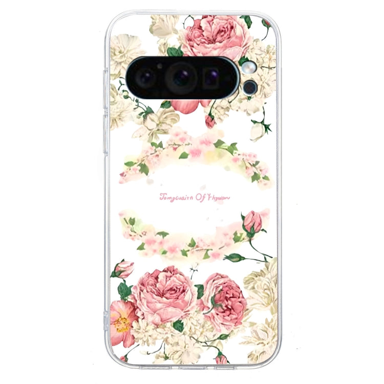 For Google Pixel 9 Pro Colored Drawing Pattern Transparent TPU Phone Case(Rose) by buy2fix