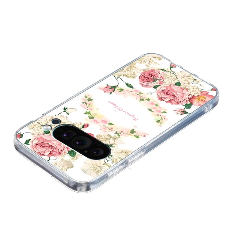 For Google Pixel 9 Pro Colored Drawing Pattern Transparent TPU Phone Case(Rose) by buy2fix