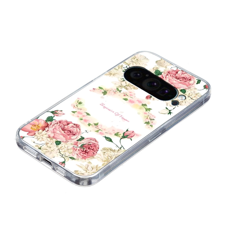 For Google Pixel 9 Pro Colored Drawing Pattern Transparent TPU Phone Case(Rose) by buy2fix