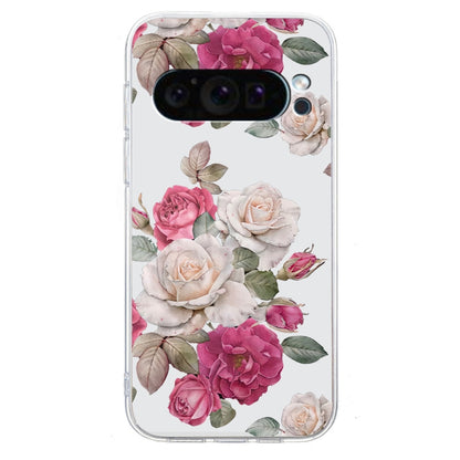 For Google Pixel 9 Pro Colored Drawing Pattern Transparent TPU Phone Case(Peony) by buy2fix